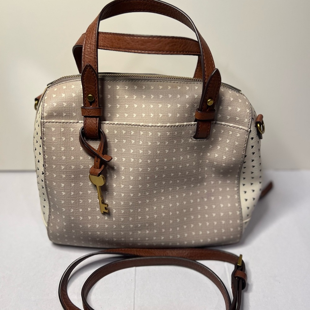 Fossil Elegant Tan and Cream Women's Leather Handbag